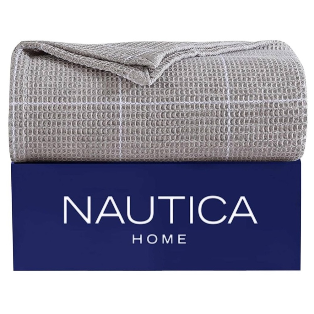 EUC Nautica Bridgeport waffle grid gray blanket